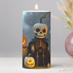 Witch, Pumpkins and Skeleton Halloween Pillar Candle