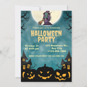 Witch & Pumpkins Halloween Party Invite