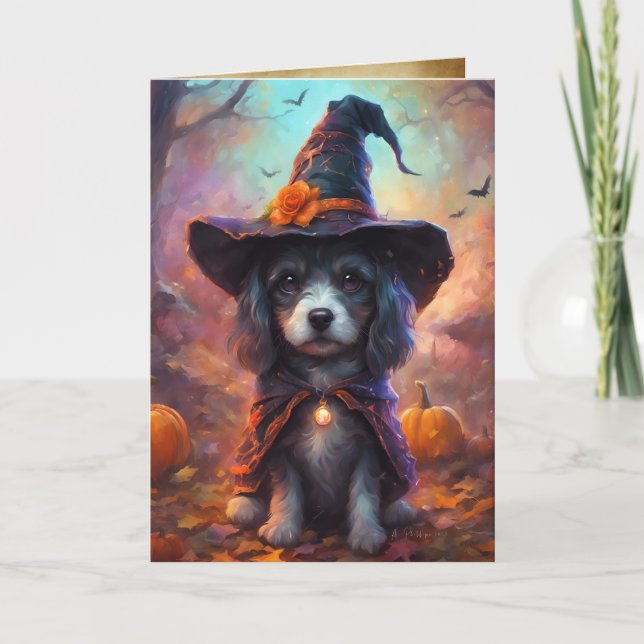 Witch Puppy - Happy Halloween, Cute Dog Card (Front)