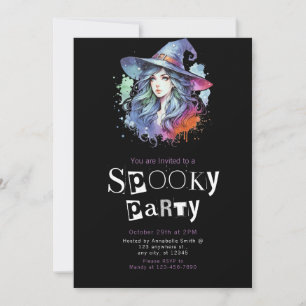 Witch Rainbow Modern Minimalist Halloween Party Invitation