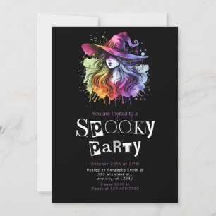Witch Rainbow Modern Minimalist Halloween Party Invitation