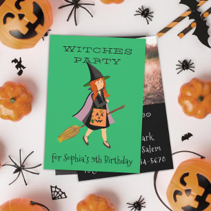 Witch Redhead Girl Halloween Birthday Party Invitation
