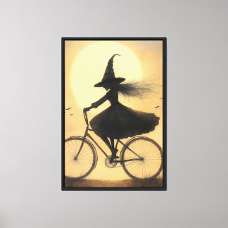 Witch Riding Bicycle Canvas Print