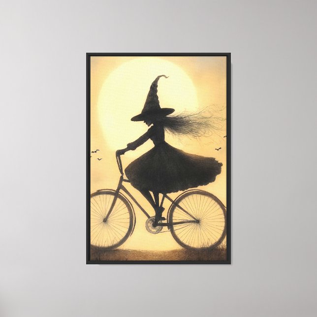 Witch Riding Bicycle Canvas Print (Front)