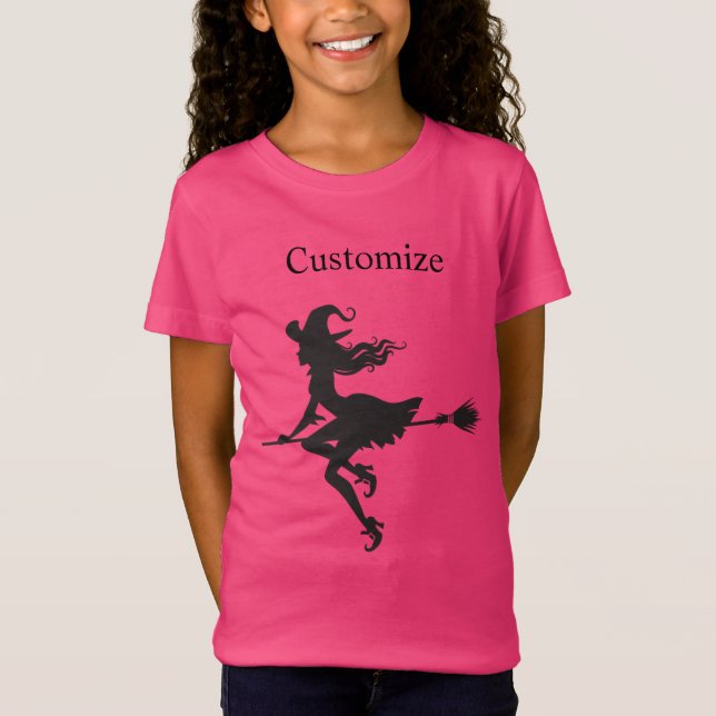 Witch Riding Broom Halloween  T-Shirt (Front)