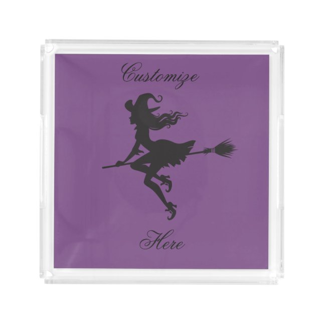 Witch Riding Broom Halloween Thunder_Cove Acrylic Tray (Front)
