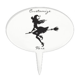 Witch Riding Broom Halloween Thunder_Cove Cake Topper