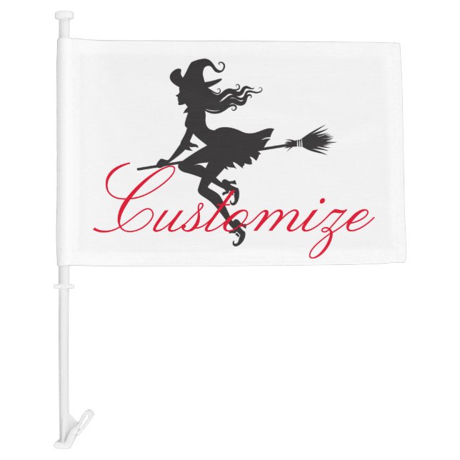 Witch Riding Broom Halloween Thunder_Cove Car Flag (Front)