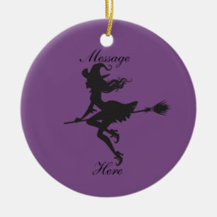 Witch Riding Broom Halloween Thunder_Cove Ceramic Ornament
