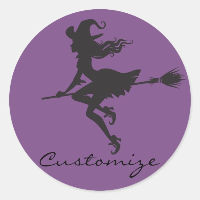 Witch Riding Broom Halloween Thunder_Cove Classic Round Sticker (Front)