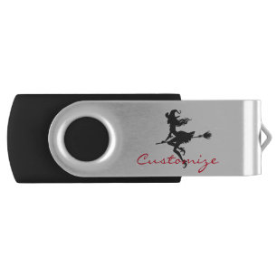 Witch Riding Broom Halloween Thunder_Cove Flash Drive
