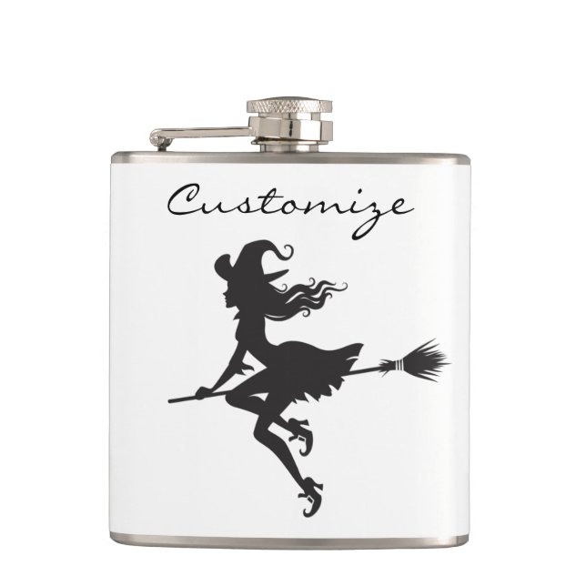 Witch Riding Broom Halloween Thunder_Cove Flask (Front)