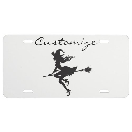 Witch Riding Broom Halloween Thunder_Cove License Plate