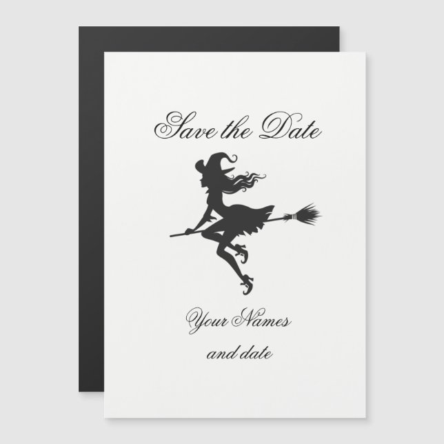 Witch Riding Broom Halloween Thunder_Cove Magnetic Invitation (Front/Back)