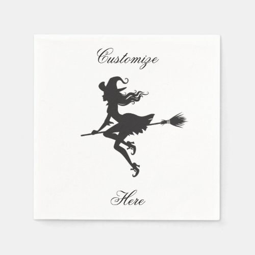 Witch Riding Broom Halloween Thunder_Cove Napkins