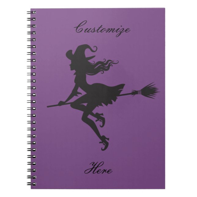 Witch Riding Broom Halloween Thunder_Cove Notebook (Front)