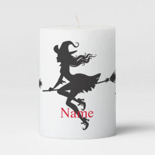 Witch Riding Broom Halloween Thunder_Cove  Pillar Candle