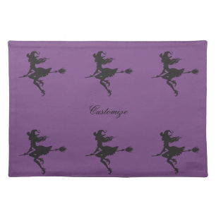 Witch Riding Broom Halloween Thunder_Cove Placemat