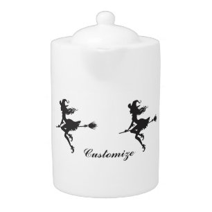 Witch Riding Broom Halloween Thunder_Cove Teapot