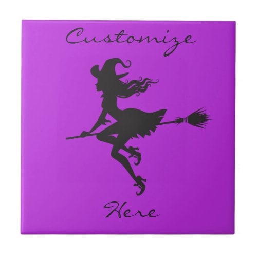 Witch Riding Broom Halloween Thunder_Cove Tile