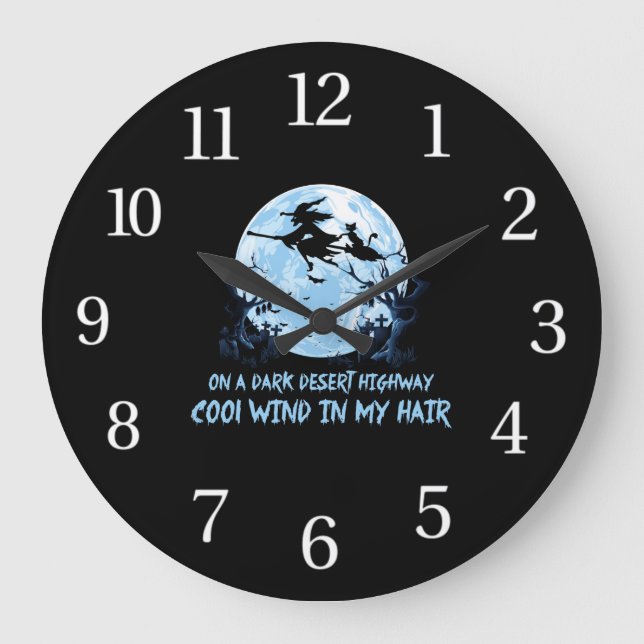 Witch Riding Brooms On A Dark Desert Highways Large Clock (Front)