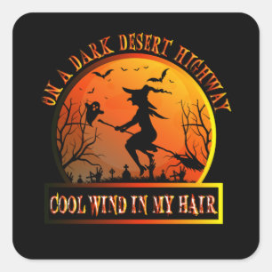 Witch Riding Brooms On A Dark Desert Square Sticker
