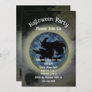 Witch Riding Broomstick Halloween  Invitation