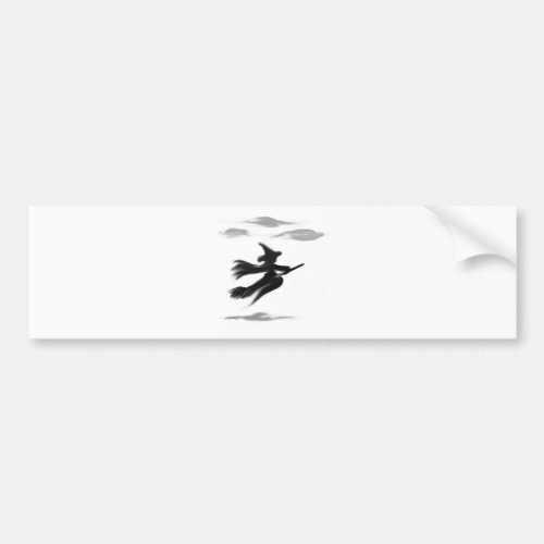 Witch Riding Her Broom Painted Design Bumper Sticker