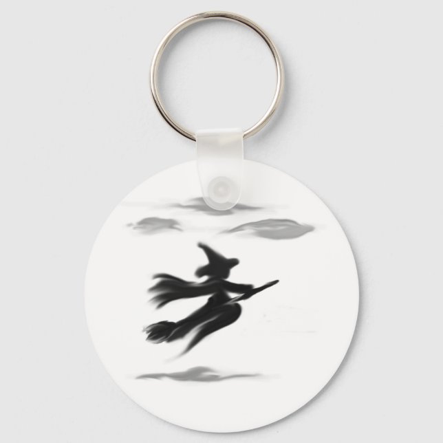 Witch Riding Her Broom Painted Design Keychain (Front)