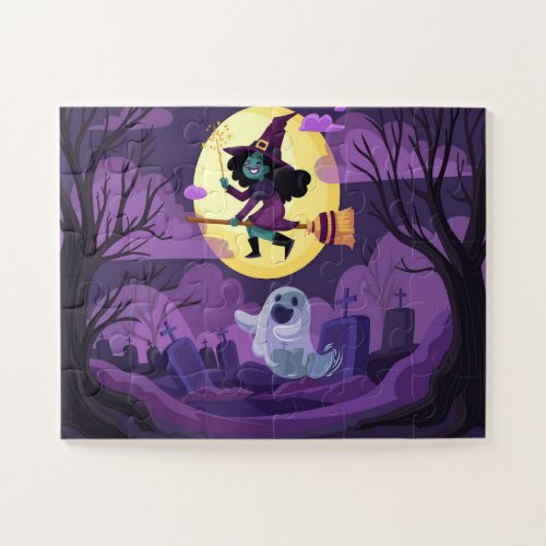 Witch Riding Her Broomstick Jigsaw Puzzle