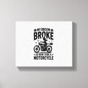 Witch Riding Motorcycle Halloween Canvas Print
