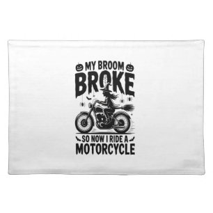 Witch Riding Motorcycle Halloween Cloth Placemat