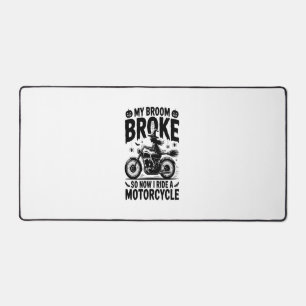 Witch Riding Motorcycle Halloween Desk Mat