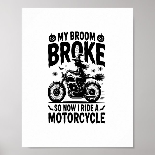 Witch Riding Motorcycle Halloween Poster (Front)