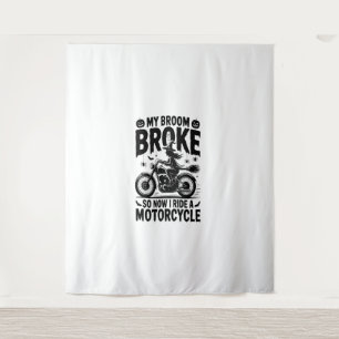 Witch Riding Motorcycle Halloween Tapestry