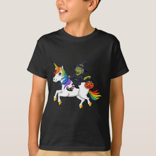 Witch Riding Unicorn Fun Halloween Girls Kids  T_Shirt