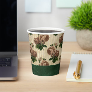 Witch Rose Floral   Vintage Cream Pink and Green Paper Cups