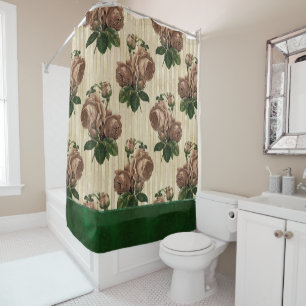 Witch Rose Floral Vintage Cream Pink and Green Shower Curtain