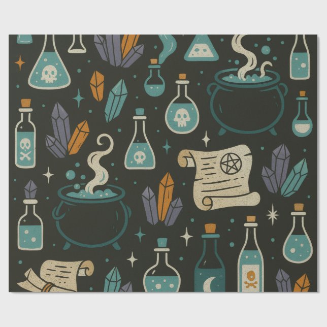 Witch’s Brew Halloween Pattern Wrapping Paper (Flat)
