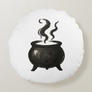 Witch’s Brew – Minimalist Halloween Caldron on Round Pillow