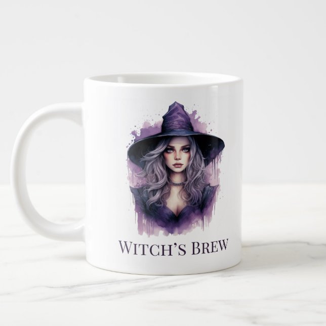 Witch’s Brew – Purple Witch Art Halloween  Giant Coffee Mug (Left)