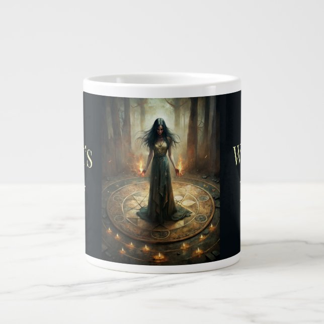 Witch’s Brew – Ritual Witch with Pentacle Circle Giant Coffee Mug (Front)