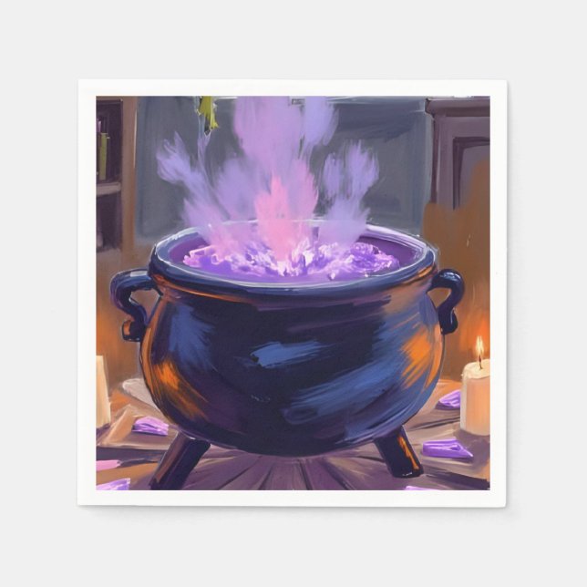 Witch’s Cauldron Purple Halloween Party Spooky Napkins (Front)