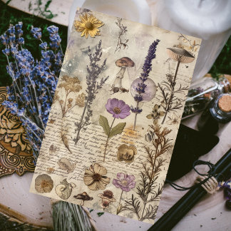 Witch’s Diary with Flowers Vintage Decoupage Tissue Paper