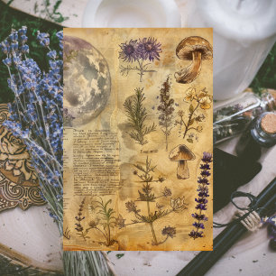 Witch’s Diary with Moon and Flowers Vintage Tissue Paper