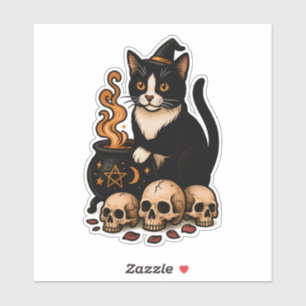 Witch’s Familiar – Tuxedo Cat and Caldron Sticker