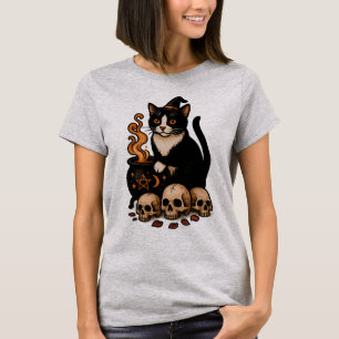 Witch’s Familiar – Tuxedo Cat and Caldron T-Shirt
