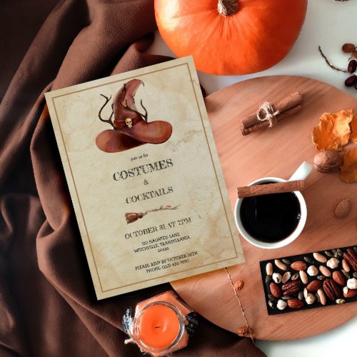 Witchs Hat Vintage Halloween Adult Costume Party Invitation