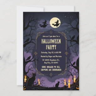 Witch’s Night Sky with Moon and Magic Symbols Invitation