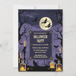 Witch’s Night Sky with Moon and Magic Symbols Invitation